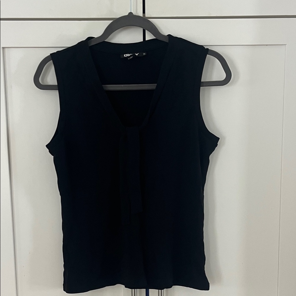 DKNY Women's Black Sleeveless Shirt with Front Tie Size M